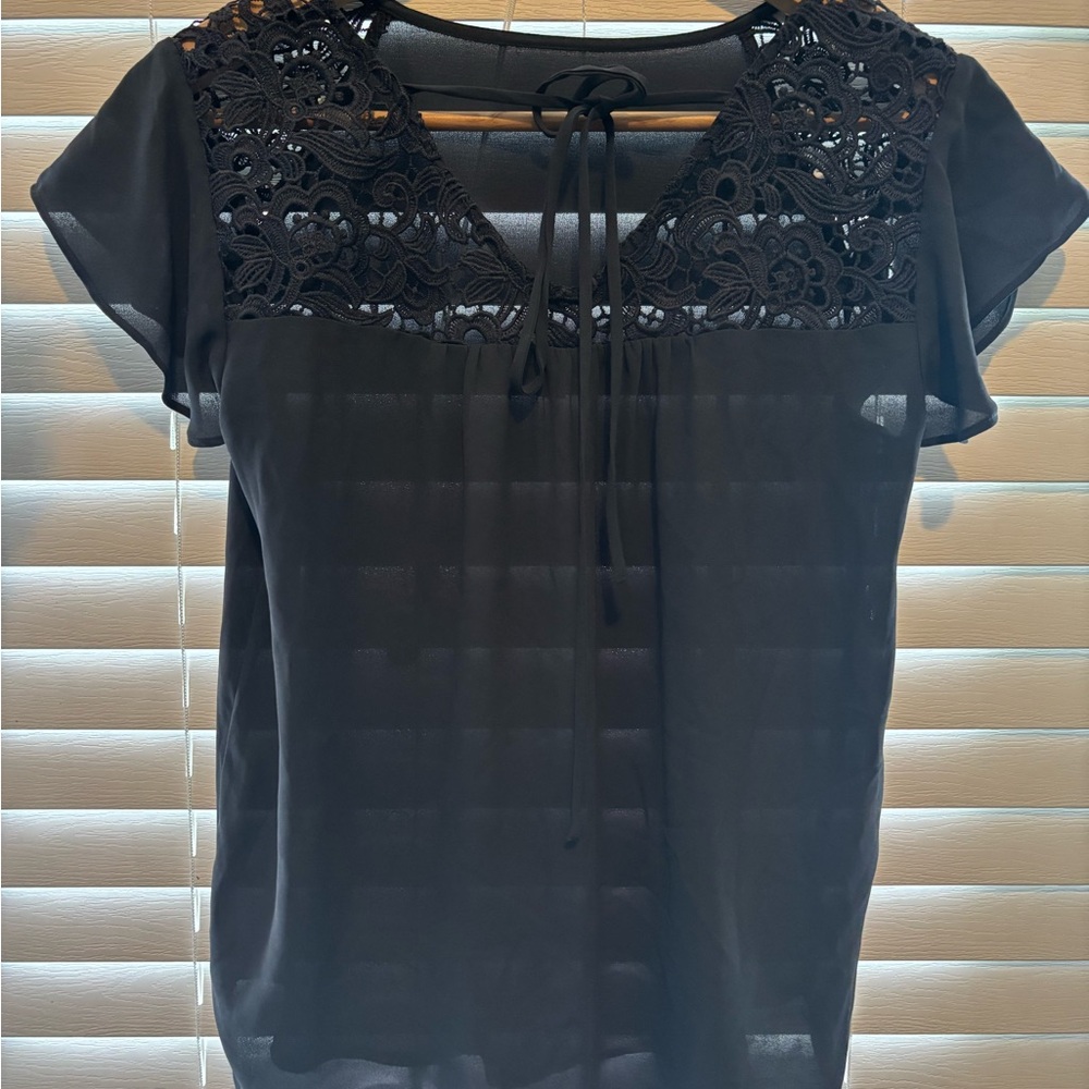 Elegant dark gray chiffon and Lace Women's Top